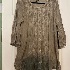 Gretty Zueger Angel Wing Embroidered Lace Popover Tunic Dress/Top Blouse
